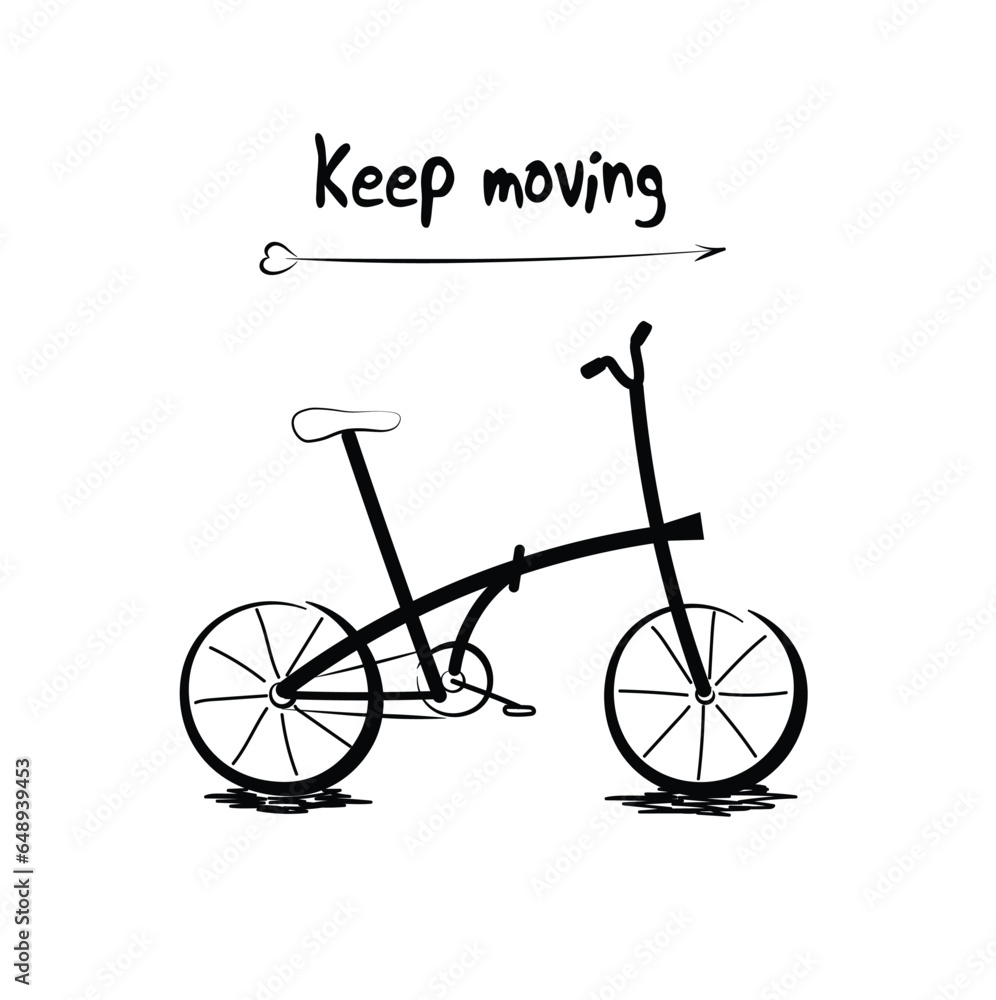 Obraz premium Bicycle vector in doodle style isolated on white background. Hand drawn vehicles illustration. Cycling quotes. Folding bike