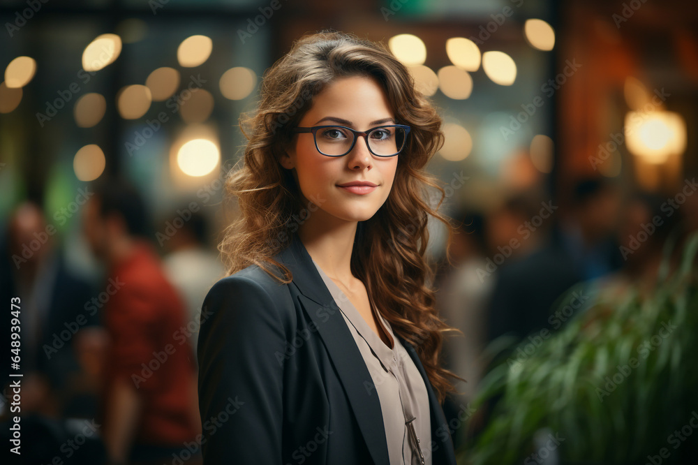 Obraz premium Happy mid aged business woman manager handshaking at office meeting made with AI