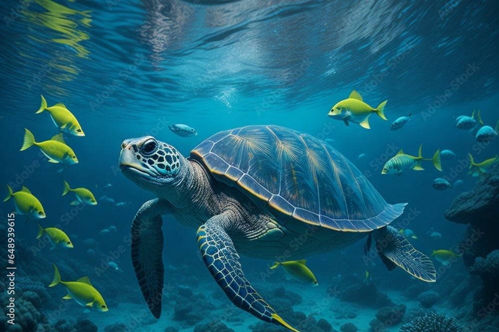 Obraz premium Ocean Turtle, generative ai