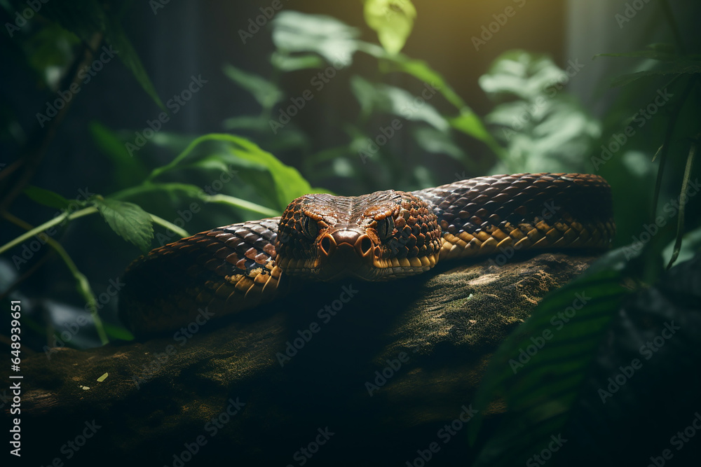 A dangerous snake in a tropical forest - obrazy, fototapety, plakaty 