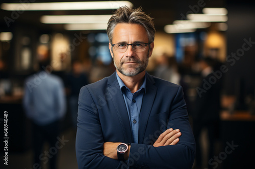 Happy middle aged business man ceo standing in office arms crossed made with AI