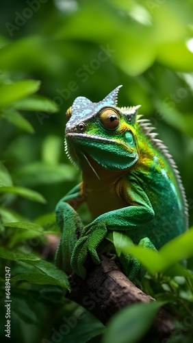 green chameleon on a tree