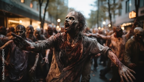 Photo of people in zombie costumes at a Halloween party