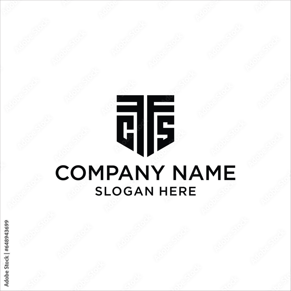 Obraz premium CFFS letters logo design with shield shape. CFFS shield logo monogram. CFS shield logo design. CFS shield vector logo template in white and black colors. CFFS Monogram,