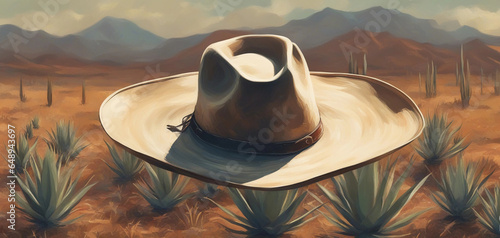 Cowboy hat in the desert. Generative AI. photo