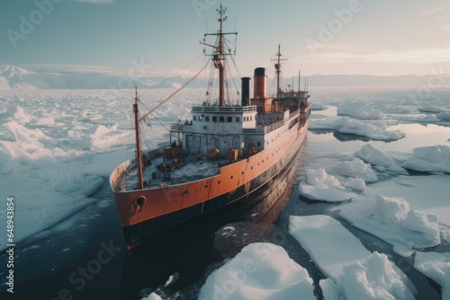 Icebreaking vessel in the ocean