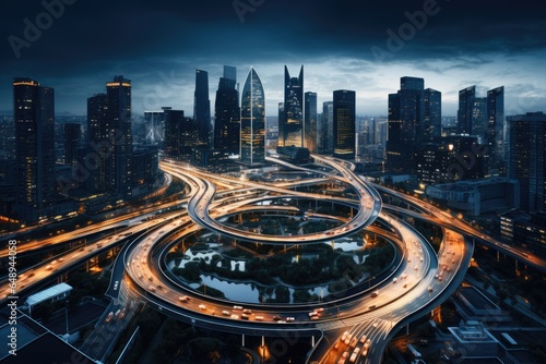 Road interchange in the evening