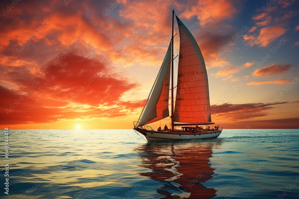 Sailboat sailboat in the sea at sunset