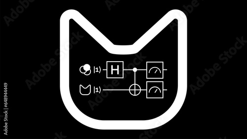 Schroedinger cat experiment icon with quantum logic gates