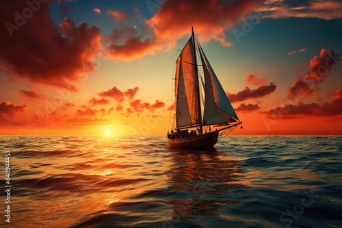 Sailboat sailboat in the sea at sunset