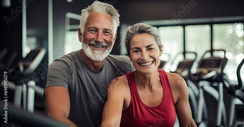 a spirited senior couple pushing their limits at a fitness studio