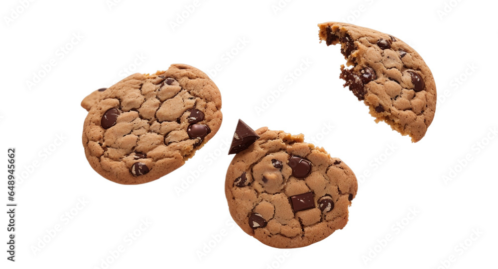 Obraz premium Flying Cookie Chocolate Chip On Transparent Background Png