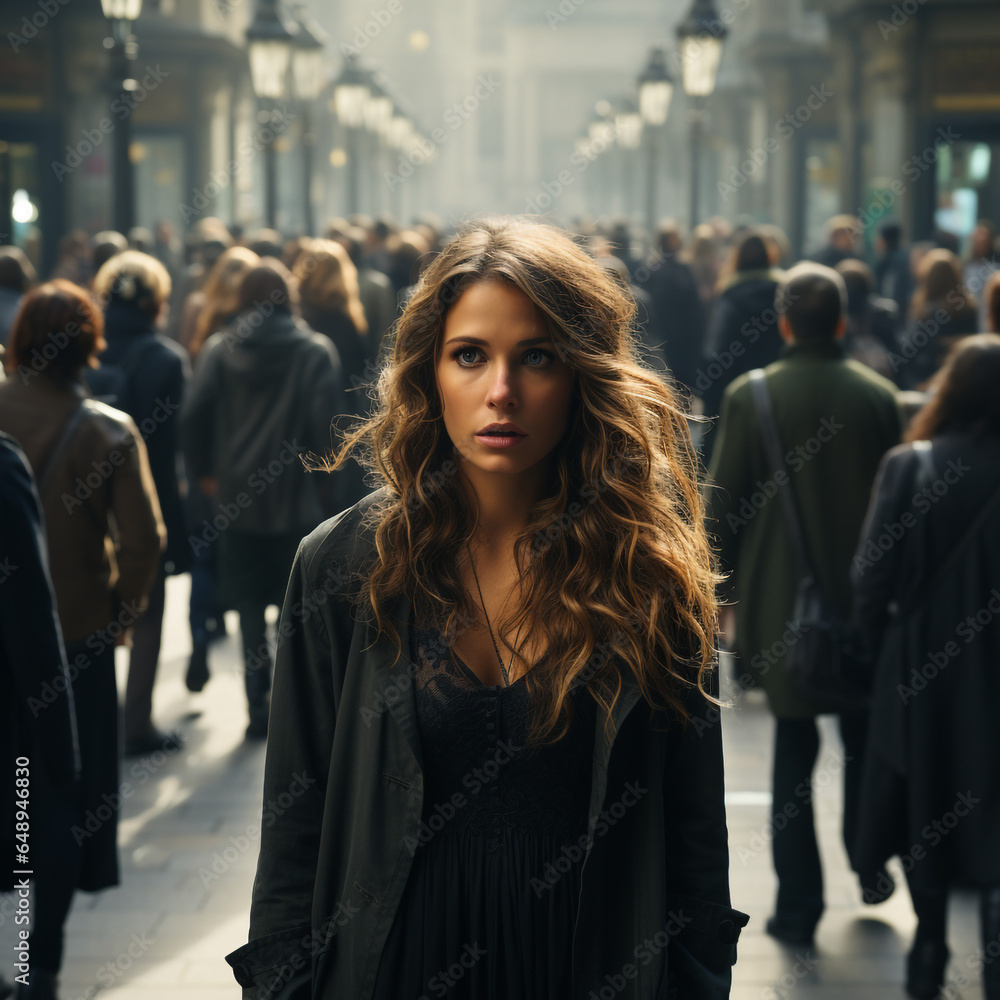Panic attack in public place. Woman having panic disorder in city made with AI Panic attack in public place. Woman having panic disorder in city made with AI