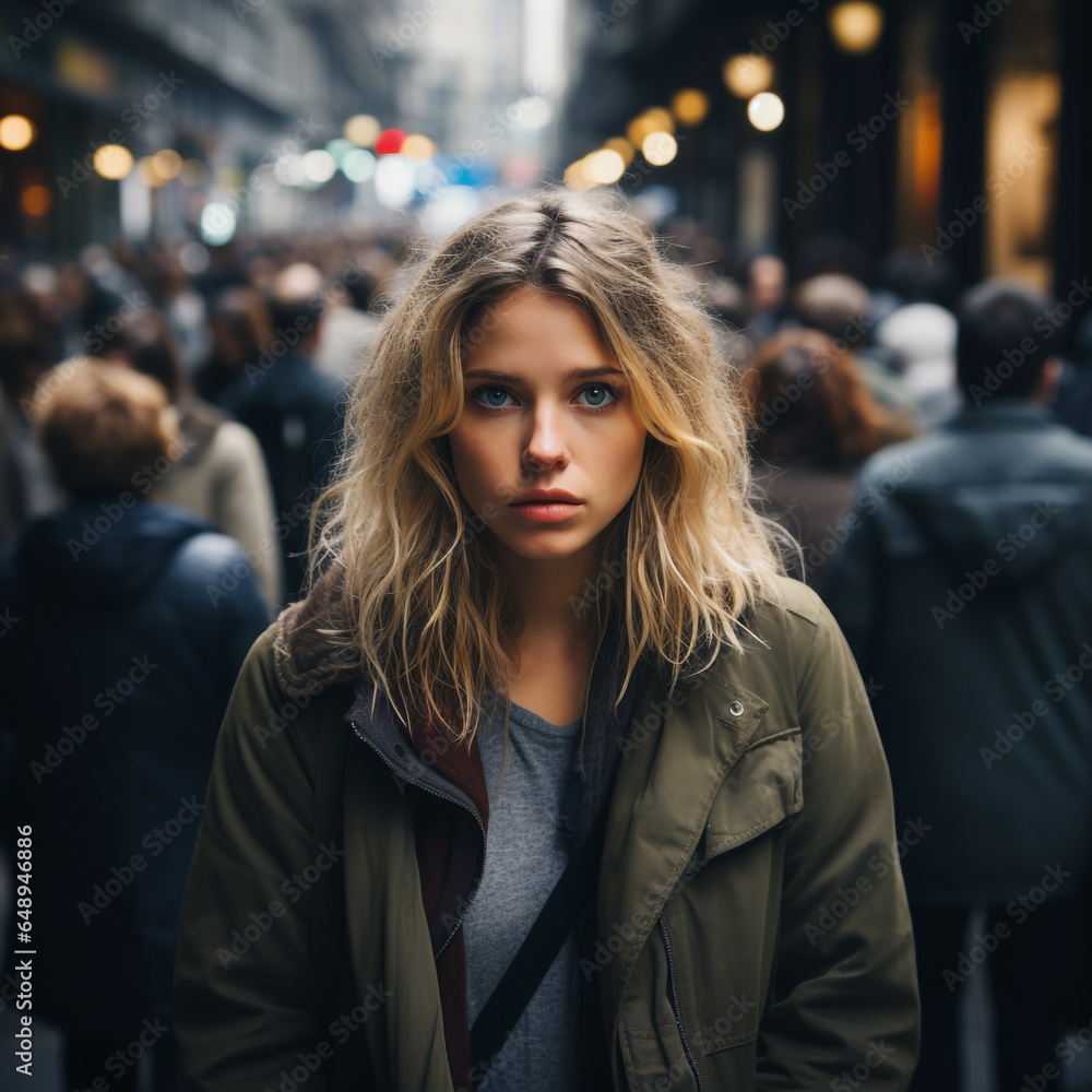 Panic attack in public place. Woman having panic disorder in city made with AI Panic attack in public place. Woman having panic disorder in city made with AI