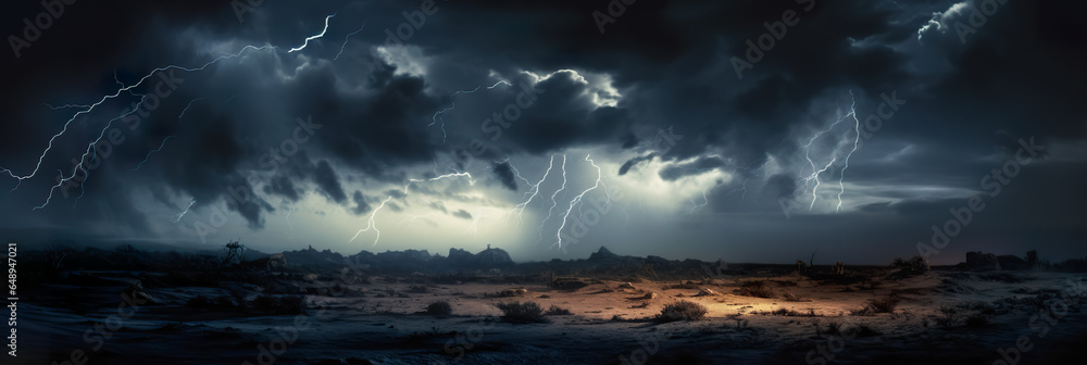Lightning thunderstorm flash over the night sky. Concept on topic weather, cataclysms (hurricane, Typhoon, tornado, storm)