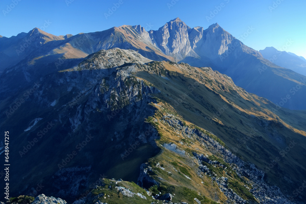 The French Pyrenees in Huesca present a breathtaking mountain landscape, with rugged peaks and valleys that stretch as far as the eye can see.
