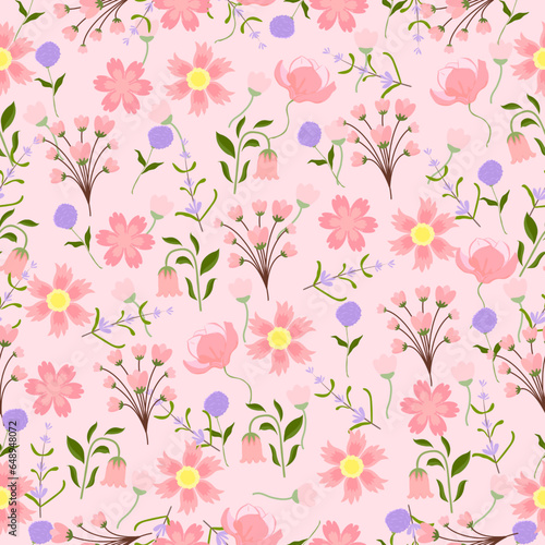 sweet floral pattern.Flower background design for fabric, clothing, cover book, kids.Floral season pattern design.Flower seamless on pink background pattern.