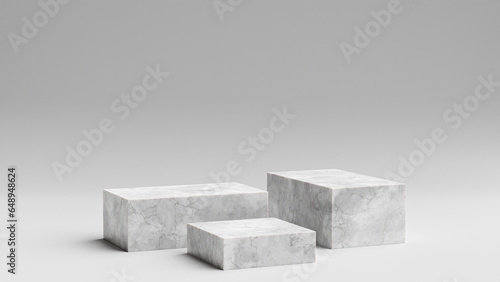 Cubic Podium or Pedestal with Marble Texture on Gray Color Vibe for Clean Product Presentation or Product Display 3d Rendered © Halkyon