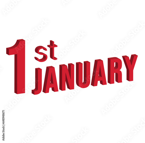 1st january ,  Daily calendar time and date schedule symbol. Modern design, 3d rendering. White background. 
 photo