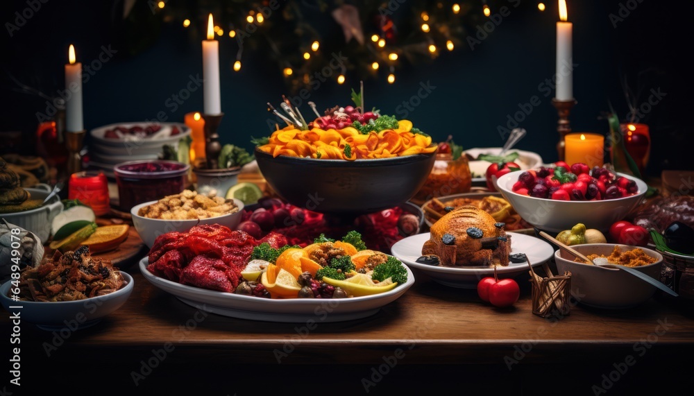 Photo of a table filled with a delicious assortment of dishes and culinary delights Photo of a table filled with a delicious assortment of dishes and culinary delights