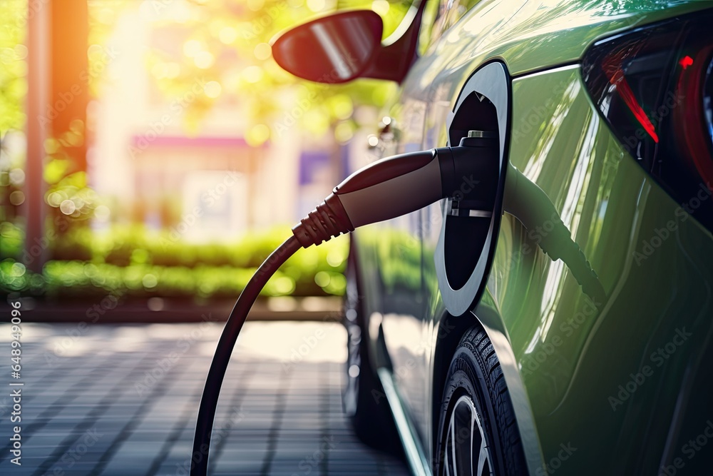 EV car and electronic charger, Eco and green energy power. Pure Electric. Generative AI EV car and electronic charger, Eco and green energy power. Pure Electric. Generative AI
