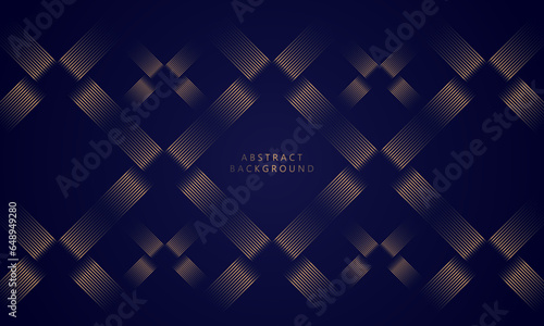 Abstract gold glowing lines shaped woven pattern on elegant blue background. modern style.