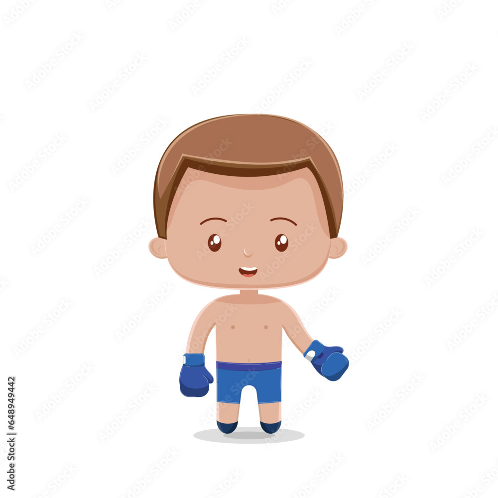 A cute chibi character boxing boy with gloves