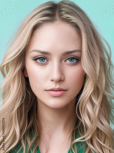 Portrait of a beautiful blonde woman with blue eyes.Studio photo session.Digital creative designer fashion glamour art.
