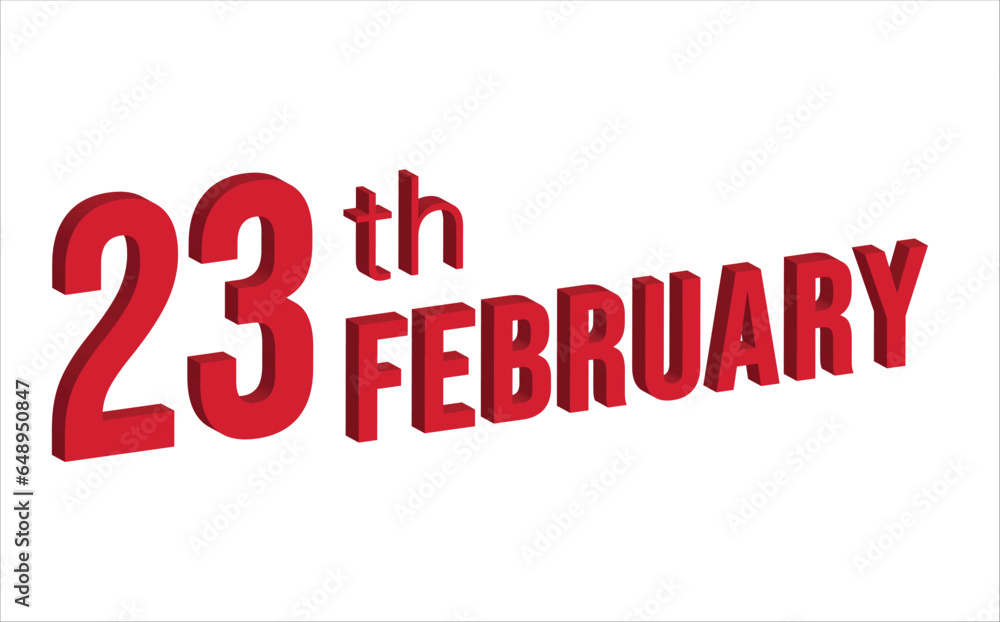 23rd February , Daily calendar time and date schedule symbol. Modern design, 3d rendering. White background. 23rd February , Daily calendar time and date schedule symbol. Modern design, 3d rendering. White background.
