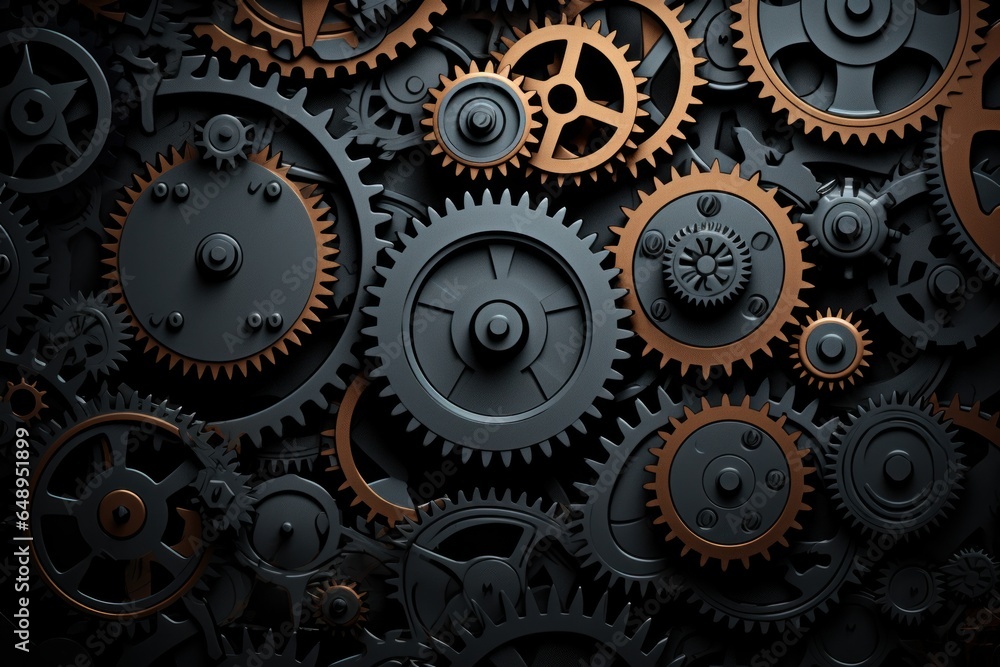 3d illustration of gears and cogwheels over dark background. 3d illustration of gears and cogwheels over dark background.