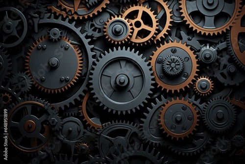 3d illustration of gears and cogwheels over dark background.