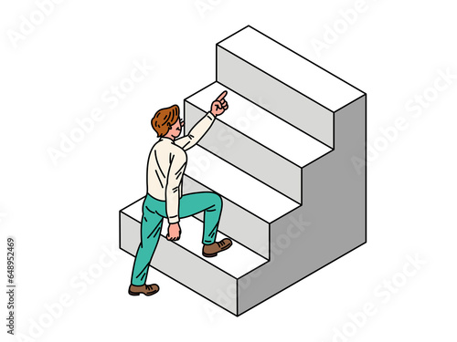 confidence businessman step walking up stair of success with rising up.