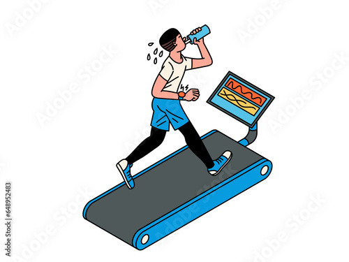 A young man working out on a treadmill. 