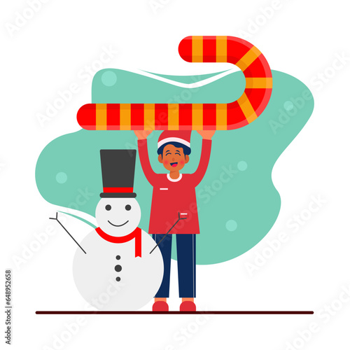 Celebrate Christmas by picking up Christmas candy with snowman
