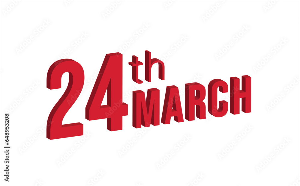 24th march , Daily calendar time and date schedule symbol. Modern design, 3d rendering. White background. 24th march , Daily calendar time and date schedule symbol. Modern design, 3d rendering. White background.