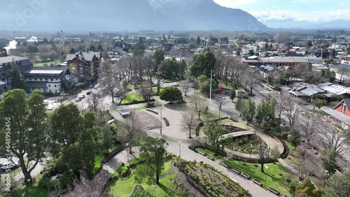 Plaza De Armas At Pucon Araucania Chile. Cityscapes Pucon Araucania. Sun Lake Country Alpine. Sun Forest Trees Country Snowy Nature. Sun Alpine Sun Nature Landscape. Pucon Araucania. photo