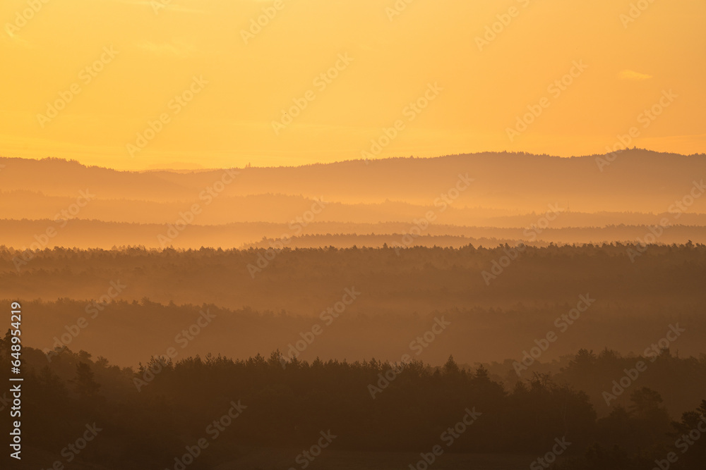 Schatten nebliger Wälder und Baumwipfel im morgendlichen Sonnenlicht mit Licht und Schatten. Schatten nebliger Wälder und Baumwipfel im morgendlichen Sonnenlicht mit Licht und Schatten.