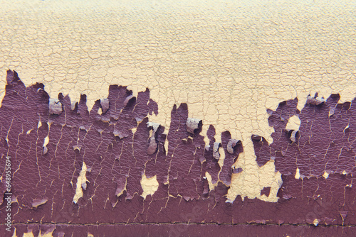 The texture of an old leather sofa made of peeling layered fabric. Shabby leatherette furniture photo