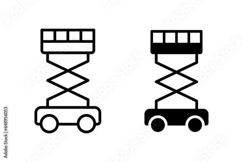 Scissor lift vector icon set. Equipments, cranes, winches symbol