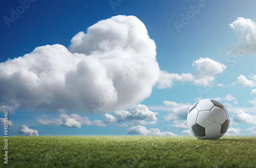 Classic football or soccer ball on green grass loan. Outdoor training concept