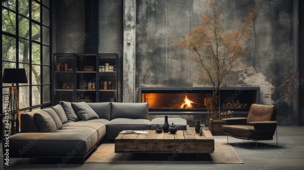 Foto de Spacious industrial interior design with high ceillings and ...