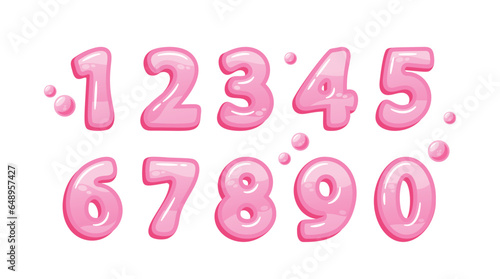 Bubble Gum Numbers, Colorful, Pink Glossy, Chewy Digits That Add A Playful Twist To Learning And Decor
