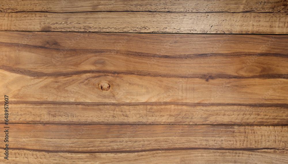 Fototapeta premium 少し照りのある濃いめの茶色の木目模様の入った板、ウッドテクスチャ