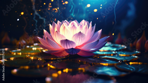A Lotus Flower with a Glowing Light A Photo of a Divine and Enlightened Energy photo