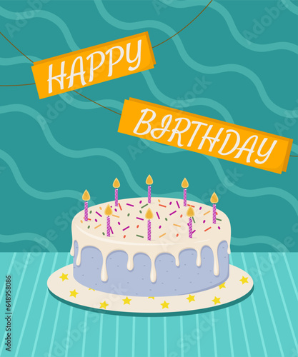 Birthday cake card for congratulations on happy birthday vector