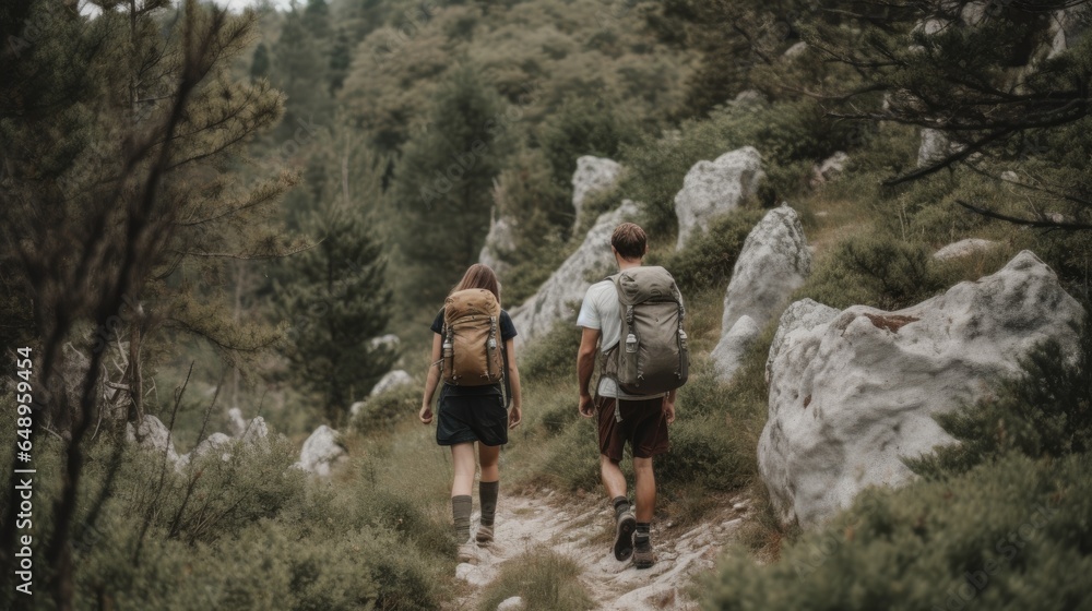 Obraz premium Couple Hiking with Blank Backpacks