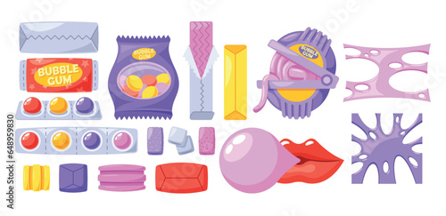 Delightful Assortment Of Chewing Gum Flavors, Dragee, Stripes and Pads In A Sleek, Compact Set, Vector Illustration