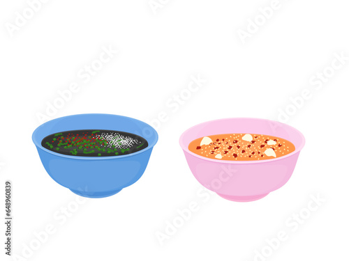 Cup of dipping sauce on a white background.