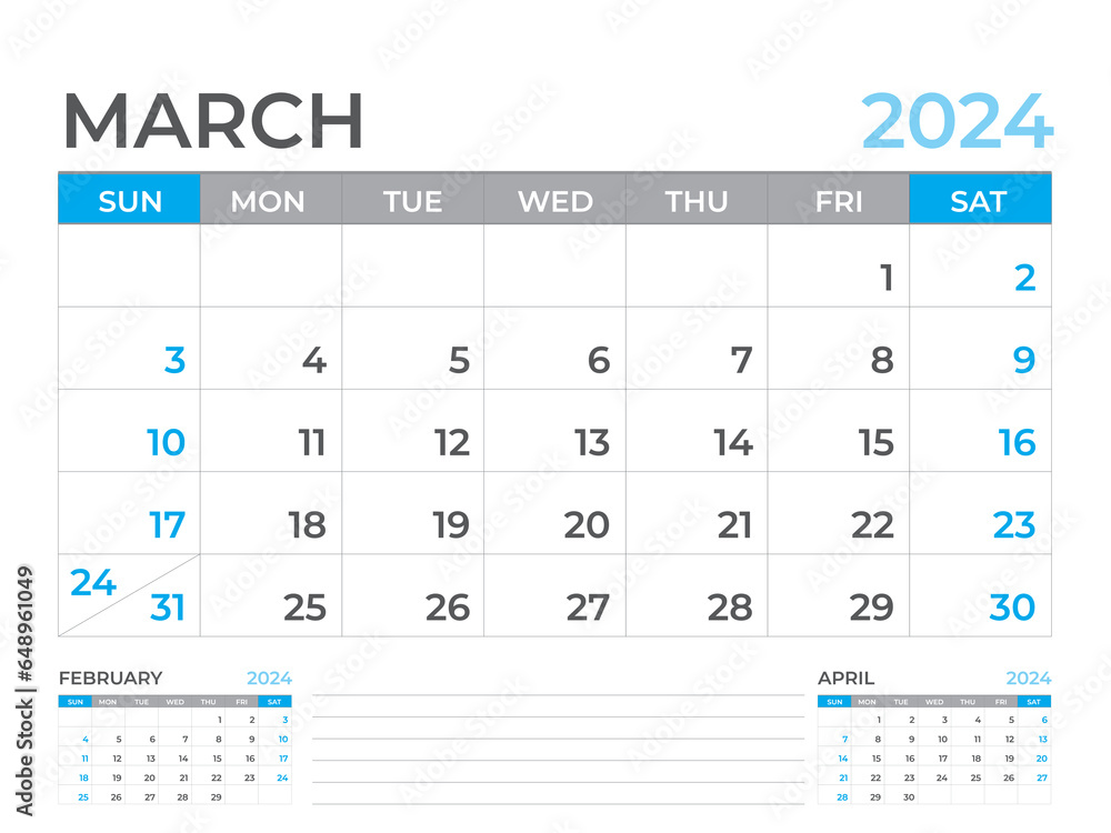 March 2024 page, Calendar 2024 template, Desk calendar 2024 year, planner design, Wall calendar, week starts on sunday, stationery design, Desk office, organizer office, vector eps10 March 2024 page, Calendar 2024 template, Desk calendar 2024 year, planner design, Wall calendar, week starts on sunday, stationery design, Desk office, organizer office, vector eps10