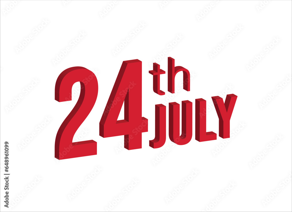 24th july , Daily calendar time and date schedule symbol. Modern design, 3d rendering. White background. 24th july , Daily calendar time and date schedule symbol. Modern design, 3d rendering. White background.